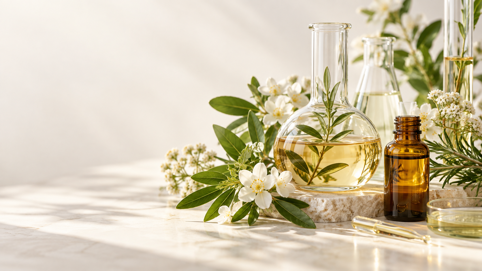 Estratti botanici e strumenti di laboratorio